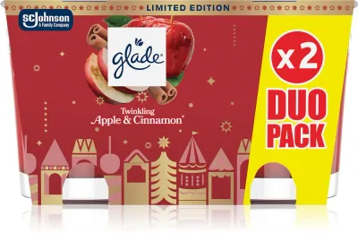 Набор ароматических свечей GLADE Twinkling Apple Cinnamon, с ароматом яблока и корицы, 2 × 112 г