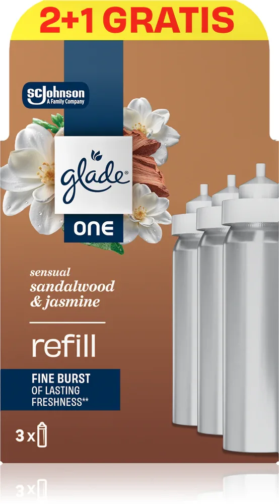 Ароматический спрей для дома GLADE ONE Sensual Sandalwood Jasmine, согревающий аромат, 3 × 10 мл