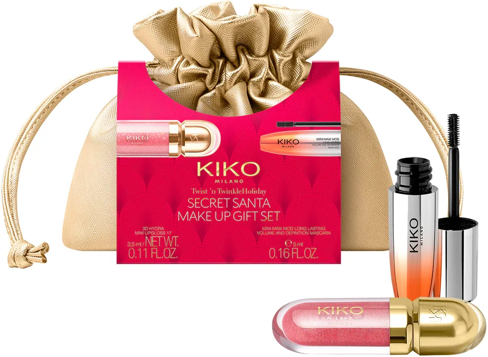 Подарочный набор KIKO Milano Twist 'N Twinkle Holiday Secret Santa мини-тушь и мини-блеск для губ, с косметичкой