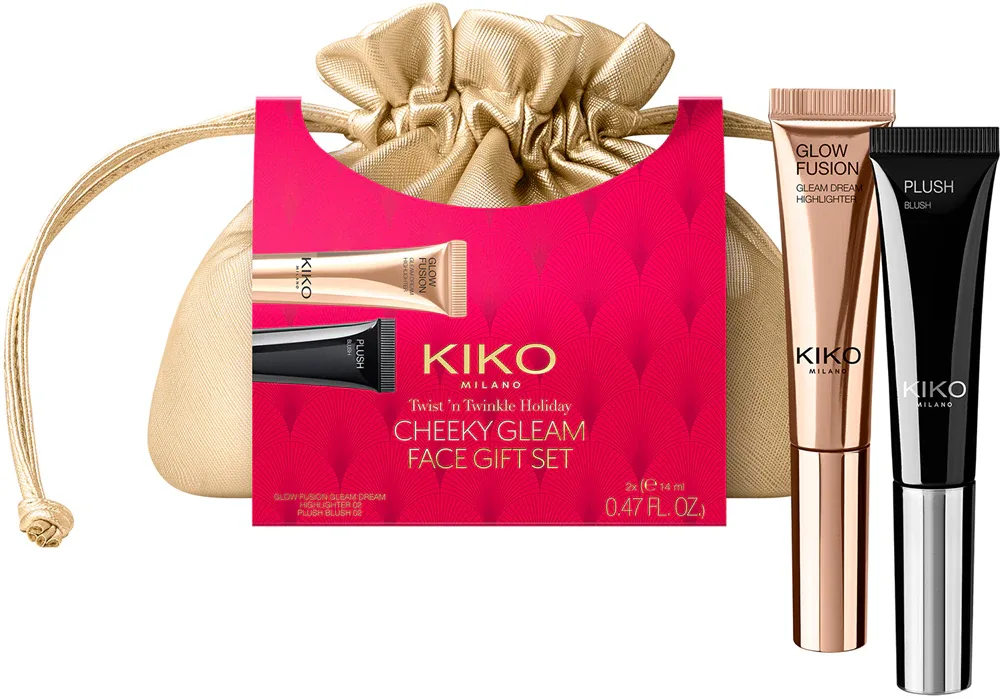 Подарочный набор KIKO Milano Twist 'N Twinkle Holiday Cheeky Gleam жидкий хайлайтер и румяна, с косметичкой