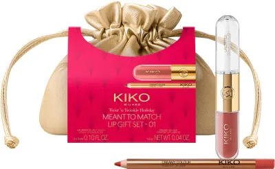 Подарочный набор KIKO Milano Twist 'N Twinkle Holiday Meant To Match жидкая помада и кремовый карандаш для губ, с косметичкой 01