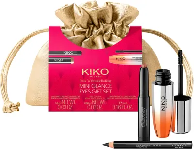 Подарочный набор KIKO Milano Twist 'N Twinkle Holiday Mini Glance тени, тушь и карандаш каял, с косметичкой mini