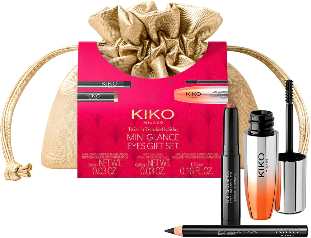 Подарочный набор KIKO Milano Twist 'N Twinkle Holiday Mini Glance тени, тушь и карандаш каял, с косметичкой mini