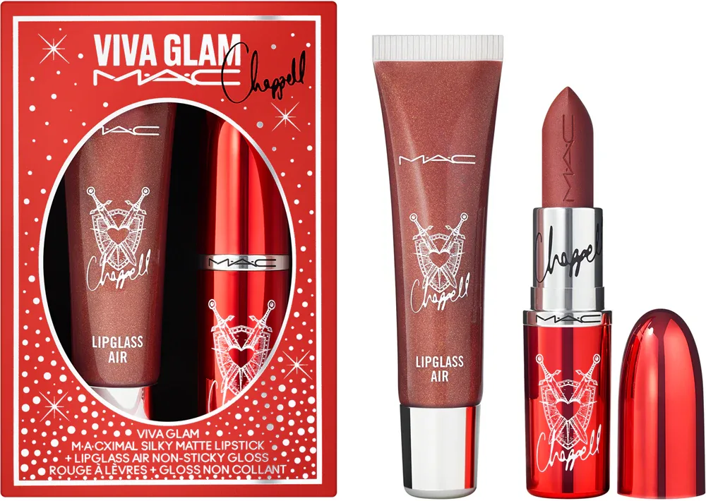 Набор для макияжа губ MAC Cosmetics Holiday Viva Glam Lip Duo матовая помада и блеск с блёстками