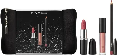 Набор для макияжа губ MAC Cosmetics Holiday Industry Icons Lip Combo помада, блеск и карандаш, с косметичкой