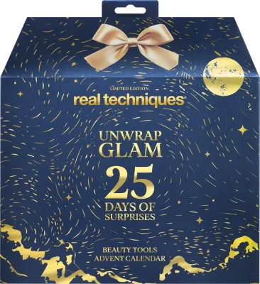 Адвент-календарь Real Techniques Unwrap Glam 25 Days of Suprises с кистями и спонжами для макияжа, 25 шт