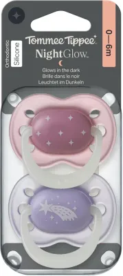Пустышка Tommee Tippee NightGlow Soother 0-6m ортодонтическая, светится в темноте, 0-6 месяцев, 2 шт