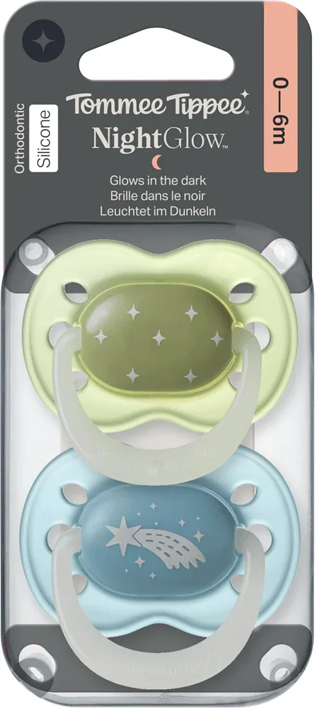 Пустышка Tommee Tippee NightGlow Soother 0-6m ортодонтическая, светится в темноте, 0-6 месяцев, 2 шт