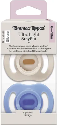 Пустышка Tommee Tippee Ultra Light Stay Put 6-18 m ортодонтическая, мягкая, 6-18 месяцев, 2 шт