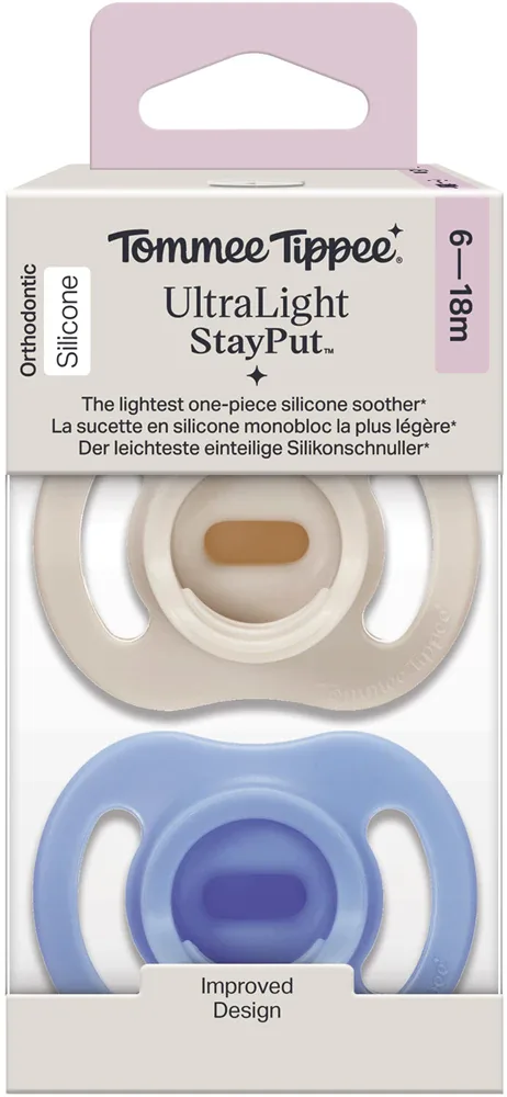 Пустышка Tommee Tippee Ultra Light Stay Put 6-18 m ортодонтическая, мягкая, 6-18 месяцев, 2 шт