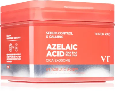 Пэды-тоник для лица VT Cosmetics Azelaic Acid Sebum Control Calming Toner Pad с азелаиновой и салициловой кислотами, 60 шт