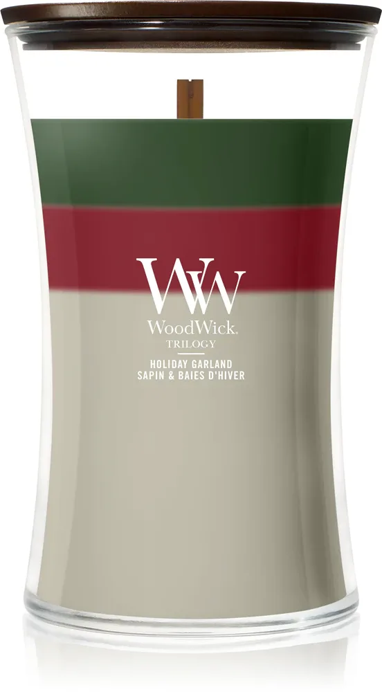 Свеча ароматическая Woodwick Trilogy Holiday Garland, z drewnianym knotem 275 г / z drewnianym knotem 610 г