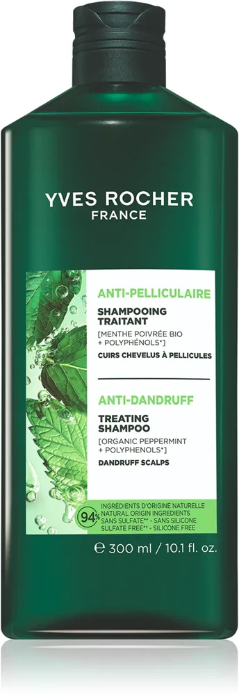 Шампунь Yves Rocher ANTI-PELLICULAIRE против перхоти, с мятой, 300 мл / 600 мл