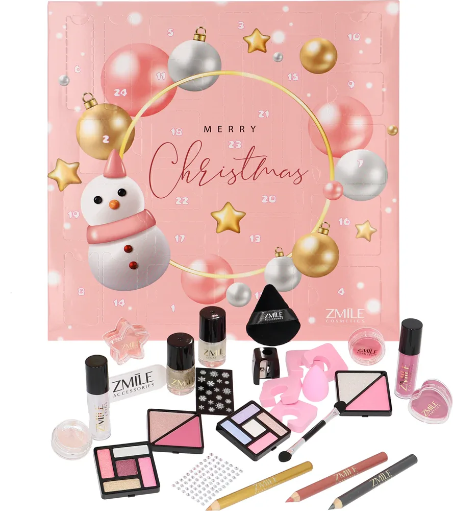 Адвент-календарь ZMILE COSMETICS Square Snowman с декоративной косметикой, 24 сюрприза