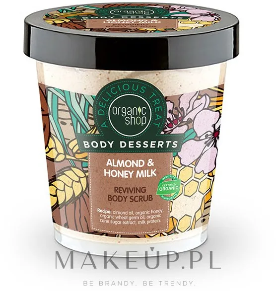 Восстанавливающий скраб для тела Organic Shop Almond & Honey Milk, миндаль, 450 мл