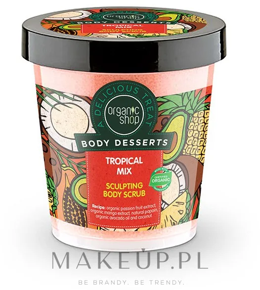 Organic Shop Body Desserts скраб для тела моделирующий Tropical Mix 450 мл, сахарный скраб с папайей и ананасом, пилинг для тела с маслом авокадо