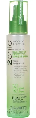 Увлажняющий спрей для волос Giovanni 2chic Ultra-Moist Dual Action Protective Leave-In Spray Avocado + Olive Oil несмываемый, с маслами авокадо и оливы, 118 мл