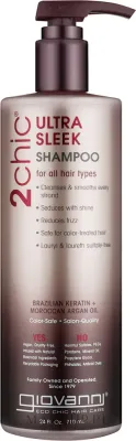 Шампунь Giovanni 2chic Ultra-Sleek Shampoo с бразильским кератином и аргановым маслом, разглаживающий, 250 мл