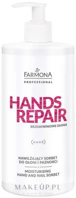 Farmona Professional Hands Repair сорбет для рук и ногтей увлажняющий персиковый 500 мл, крем для рук, масло ши, шёлковые протеины, для салона