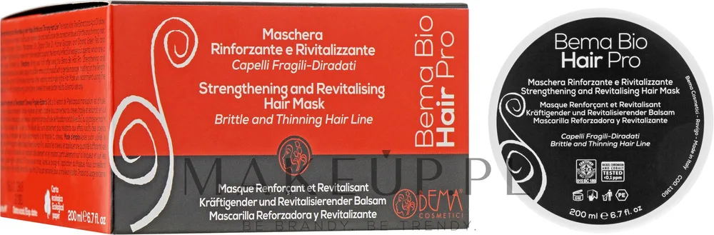 Bema Cosmetici Bema Cosmetici Bio Hair Pro Strengthening and Revitalizing Hair Mask - Маска для волос Bema Bio Hair Pro укрепляющая, для ослабленных и ломких, с маслом макадамии и зелёным чаем, 200 мл