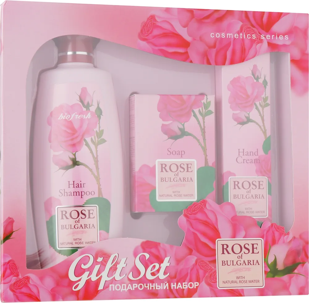 Набор BioFresh Rose of Bulgaria шампунь мыло и крем для рук с розовой водой 330 мл + 100 г + 75 мл