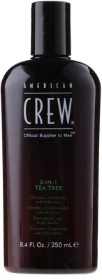 American Crew Tea Tree средство 3 в 1 шампунь кондиционер и гель для душа мужской с маслом чайного дерева, 250 мл