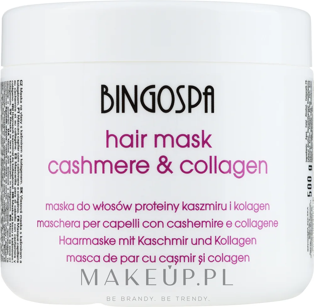 Маска для волос BingoSpa с протеинами кашемира и коллагеном, для сухих и повреждённых, гладкость и блеск, 500 г