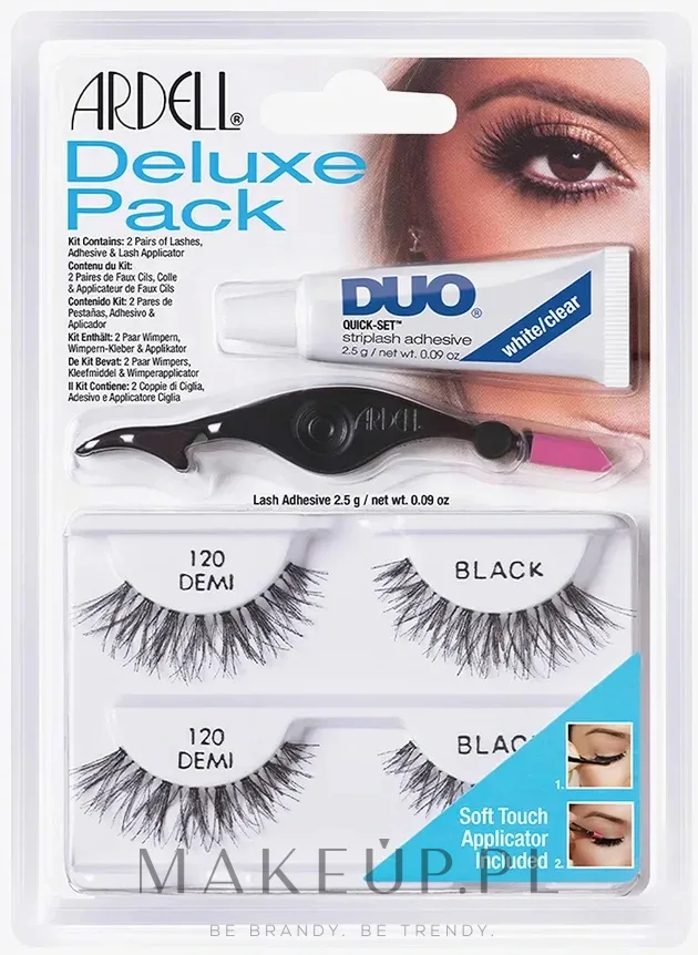 Набор накладных ресниц Ardell Deluxe Pack 120 Demi Black с пинцетом и клеем, подходит под линзы