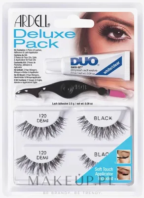 Набор накладных ресниц Ardell Deluxe Pack 120 Demi Black с пинцетом и клеем, подходит под линзы