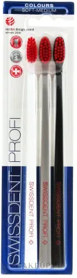 Набор зубных щёток SWISSDENT Profi Colours Soft-Medium Trio-Pack средней жёсткости, чёрная, серая и белая, 3 шт