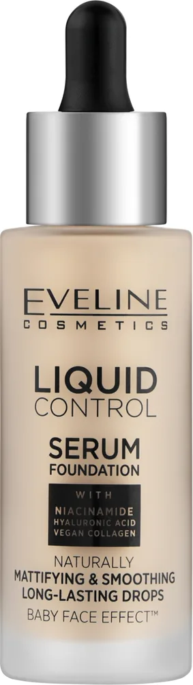 Тональный крем Eveline Cosmetics Liquid Control HD Long Lasting Formula 24 H матирующий, 32 мл, оттенок 002 - Soft Porcelain