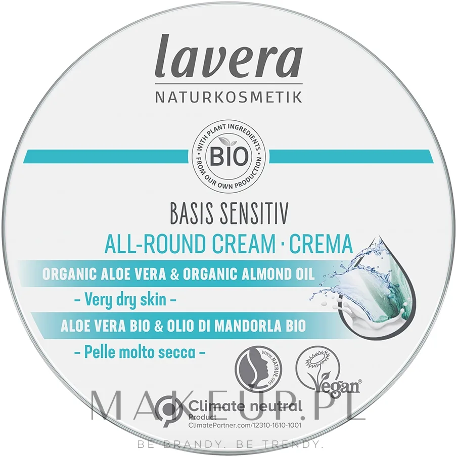 Крем универсальный Lavera Basis Sensitiv All-Round Cream Aloe Vera Almond Oil, для лица, тела и рук
