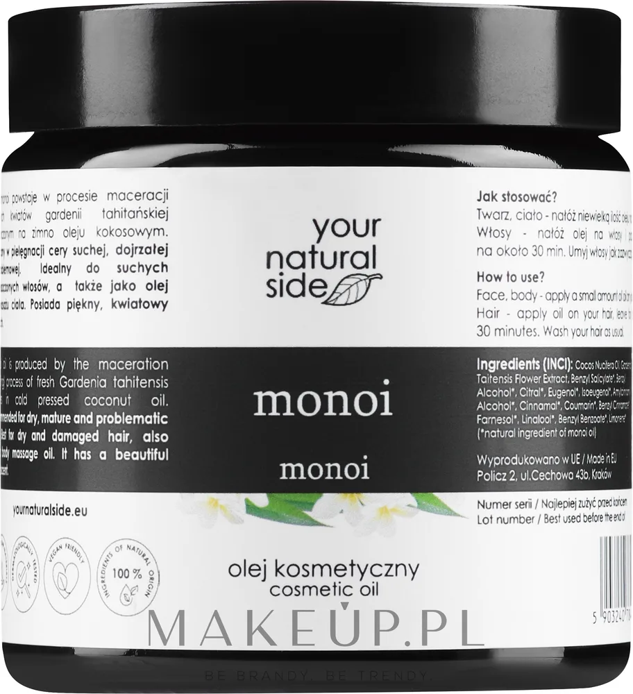 Масло монои Your Natural Side с кокосовым маслом, 100% натуральное, для кожи, волос и ногтей, 100 мл