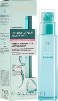L'Oreal Paris Hydra Genius Aloe Water флюид для лица для сухой и чувствительной кожи 70 мл, жидкий увлажняющий уход с соком алоэ и гиалуроновой кислотой
