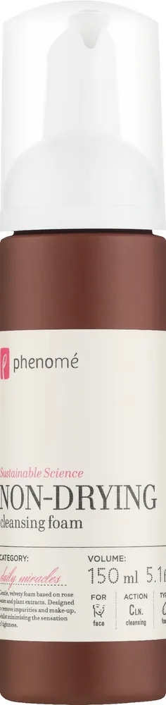 Phenome Sustainable Science не сушащая очищающая пенка для лица на розовой воде с растительным комплексом, 150 мл