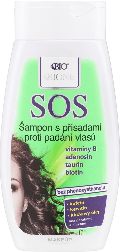 Шампунь против выпадения волос Bione Cosmetics SOS Shampoo With Anti Hair Loss Ingredients с кофеином и биотином, 260 мл
