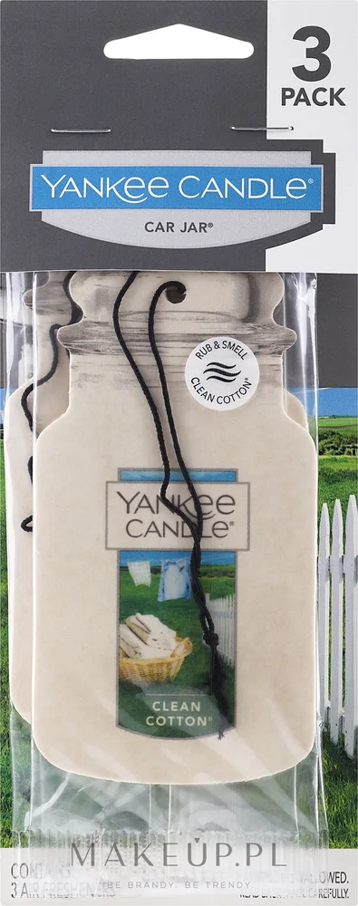 Набор ароматизаторов для автомобиля Yankee Candle Car Jar Clean Cotton, аромат чистого хлопка, до 4 недель, 3 шт