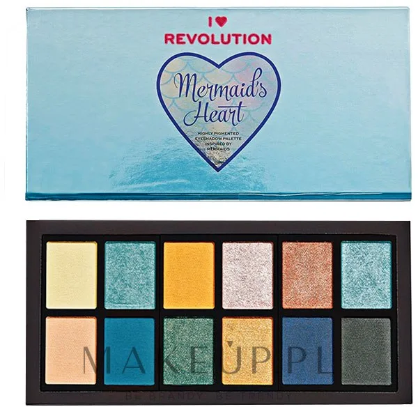 I Heart Revolution Paleta cieni do powiek - Палетка теней для век Makeup Revolution Mermaid’s Heart Eyeshadow Palette, 12 оттенков, 9 г