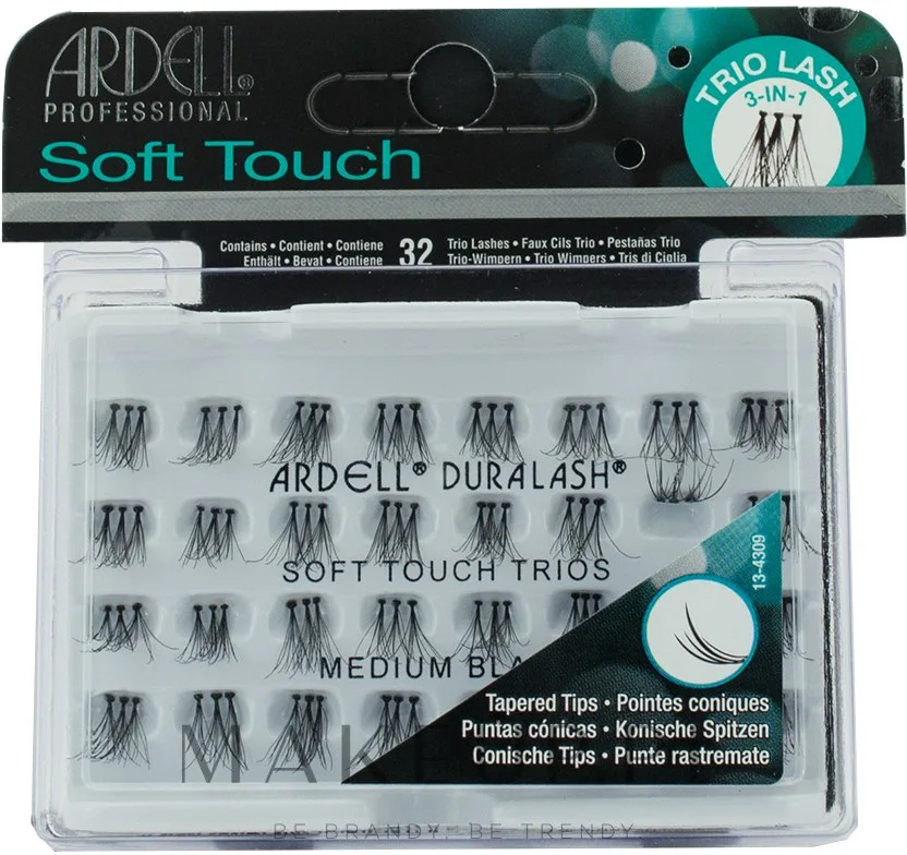 Накладные ресницы-кепки Ardell Soft Touch Trios Medium Black из натурального волоса, 32 шт