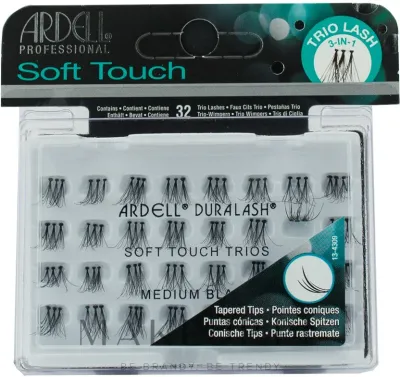 Накладные ресницы-кепки Ardell Soft Touch Trios Medium Black из натурального волоса, 32 шт