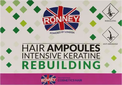 Ампулы с кератином Ronney Professional Hair Ampoules Intensive Keratine Rebuilding, для сухих и повреждённых волос, 6 ампул по 10 мл