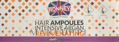 Ампулы для волос Ronney Professional Hair Ampoules Intensive Argan Rejuventing, с арганой, для ослабленных волос, 12 ампул по 10 мл