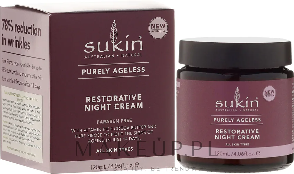Крем для лица Sukin Purely Ageless ночной восстанавливающий для зрелой кожи 120 мл/ Сьюкин