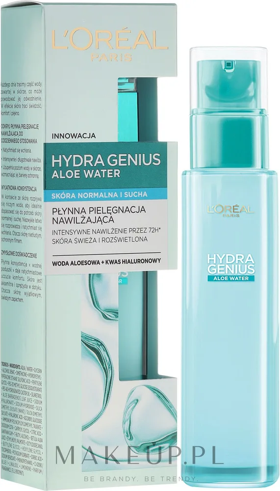 Жидкий увлажняющий уход для лица L'Oreal Paris Hydra Genius Aloe Water, для нормальной и сухой кожи, с алоэ и гиалуроновой кислотой