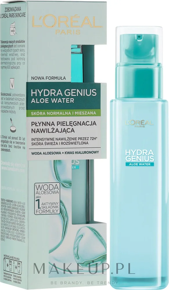Жидкий увлажняющий уход для лица L'Oreal Paris Hydra Genius Aloe Water, для нормальной и комбинированной кожи, с алоэ и гиалуроновой кислотой