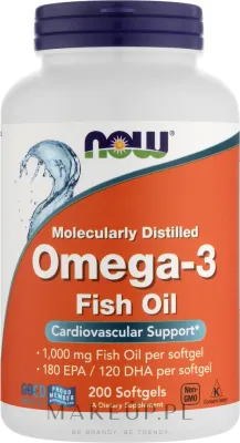 БАД Now Foods / Omega-3 1000 мг, рыбий жир, 180 EPA/120 DHA, 90-500 шт, 200 шт