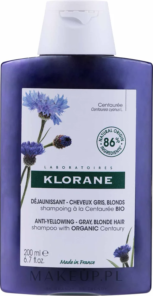 Шампунь против желтизны Klorane Anti-Yellowing Shampoo with Centaury для седых и светлых волос, с васильком, 400 мл