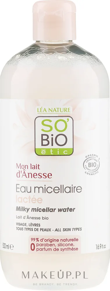 Органическая мицеллярная вода So'Bio Etic с ослиным молоком и ромашкой для снятия макияжа, 500 мл