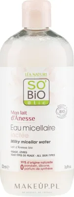 Органическая мицеллярная вода So'Bio Etic с ослиным молоком и ромашкой для снятия макияжа, 500 мл
