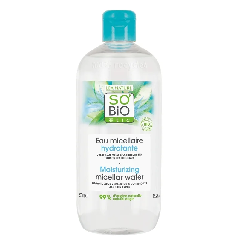 Увлажняющая мицеллярная вода So'Bio Etic Aloe Vera с био-алоэ и васильком для снятия макияжа, 500 мл